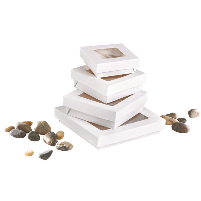 Boite "Kray" carrée carton blanc avec couvercle à fenêtre  135x135mm H50mm 700ml - 250Pcs