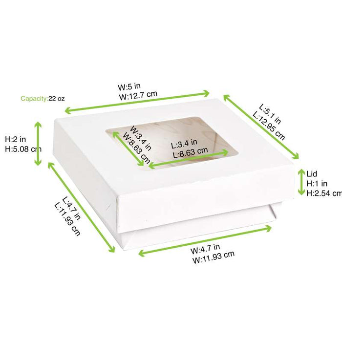 Boite "Kray" carrée carton blanc avec couvercle à fenêtre  135x135mm H50mm 700ml - 250Pcs