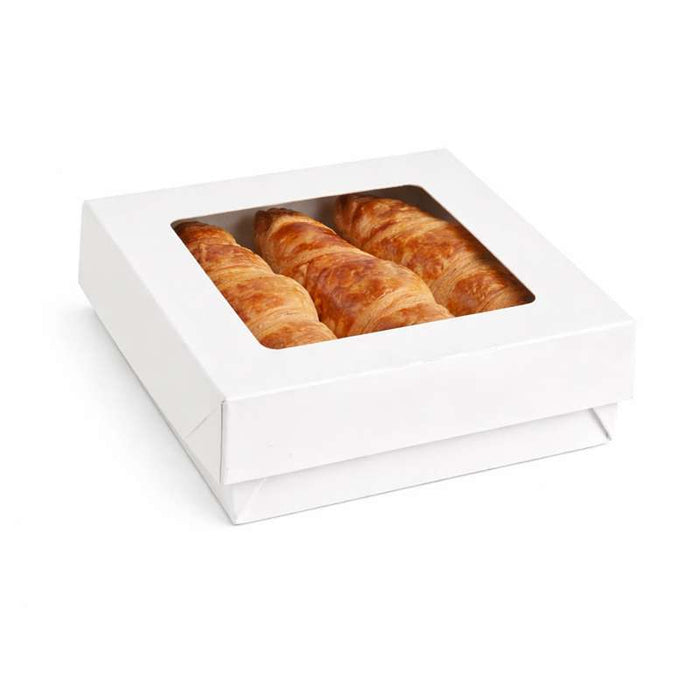 Boite "Kray" carrée carton blanc avec couvercle à fenêtre  135x135mm H50mm 700ml - 250Pcs