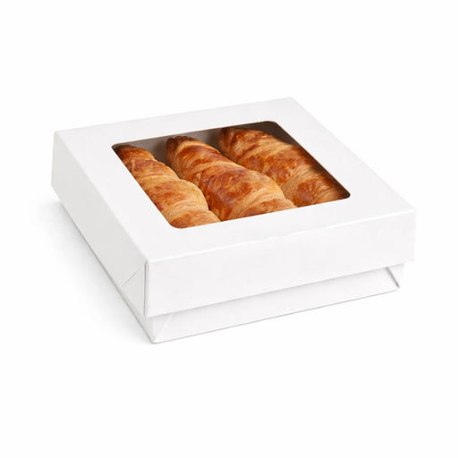 Boite "Kray" carrée carton blanc avec couvercle à fenêtre  135x135mm H50mm 700ml - 250Pcs