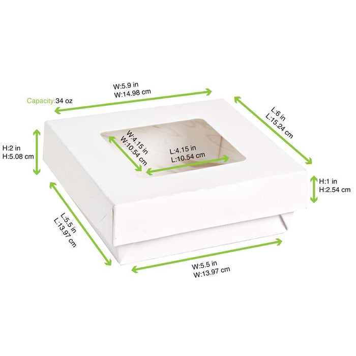 Boite "Kray" carrée carton blanc avec couvercle à fenêtre  155x155mm H50mm 800ml - 250Pcs