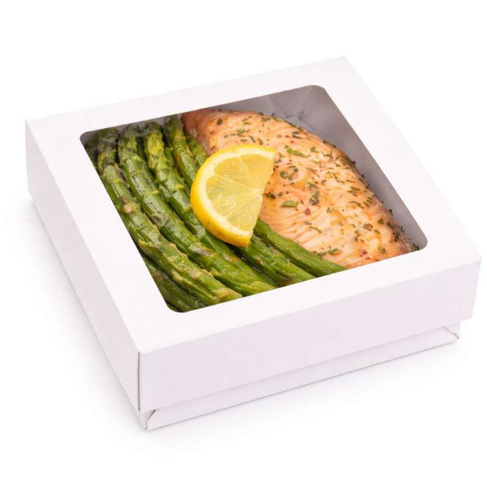 Boite "Kray" carrée carton blanc avec couvercle à fenêtre  155x155mm H50mm 800ml - 250Pcs