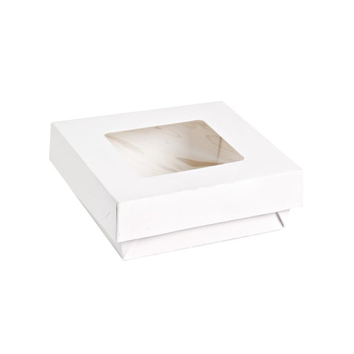 Boite "Kray" carrée carton blanc avec couvercle à fenêtre  155x155mm H50mm 800ml - 250Pcs