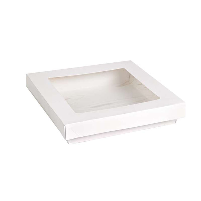 Boite "Kray" carrée carton blanc avec couvercle à fenêtre  205x205mm H40mm 1450ml - 200Pcs