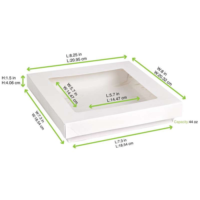 Boite "Kray" carrée carton blanc avec couvercle à fenêtre  205x205mm H40mm 1450ml - 200Pcs