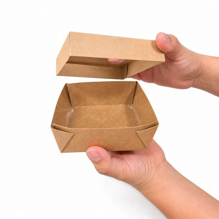 Boîte "Kray" carrée carton brun avec couvercle à fenêtre 115x115mm H50mm 350ml - 100Pcs