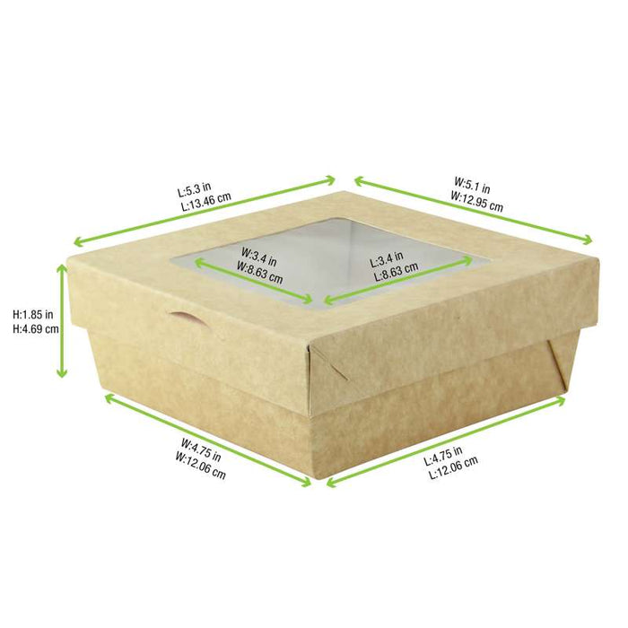 Boite "Kray" carrée carton brun avec couvercle à fenêtre  135x135mm H50mm - 100Pcs