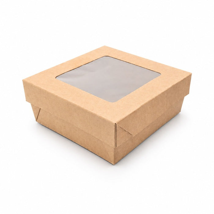 Boite "Kray" carrée carton brun avec couvercle à fenêtre  135x135mm H50mm - 100Pcs