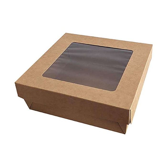 Boite "Kray" carrée carton brun avec couvercle à fenêtre  155x155mm H50mm 700ml - 100Pcs