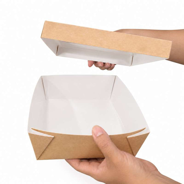 Boîte carrée "Kray" en carton brun à couvercle fenêtre 200x200mm H65mm - 100Pcs