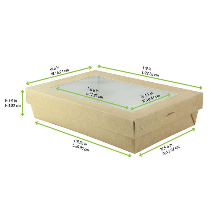 Boite "Kray" rectangulaire carton avec couvercle à fenêtre  225x155mm H50mm - 100Pcs