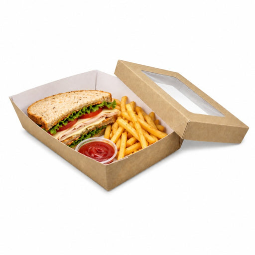 Boite "Kray" rectangulaire carton avec couvercle à fenêtre  225x155mm H50mm - 100Pcs
