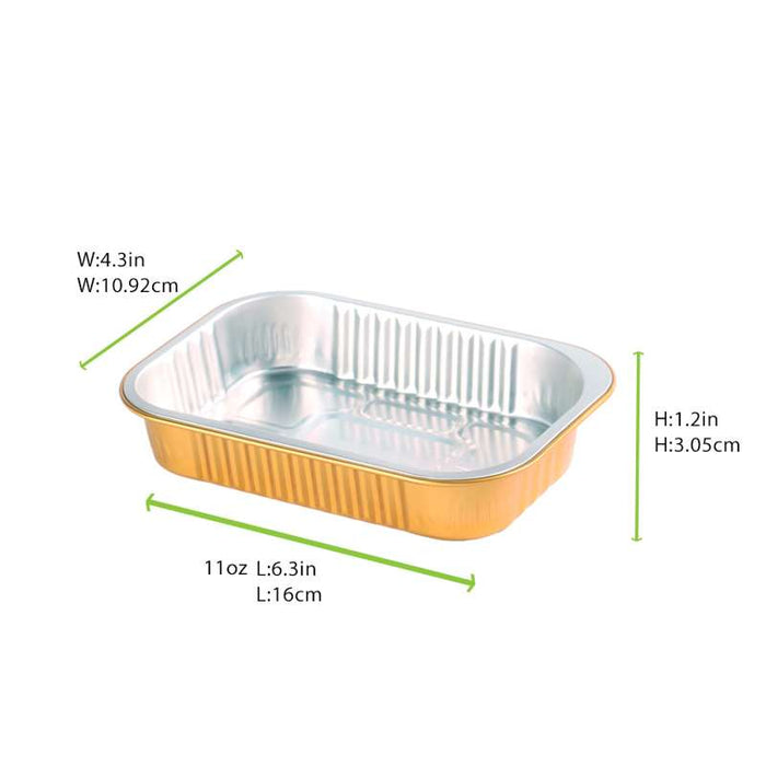 Barquette aluminium rectangulaire or et argent "Opseal" 161x110mm H30mm 320ml - 600Pcs