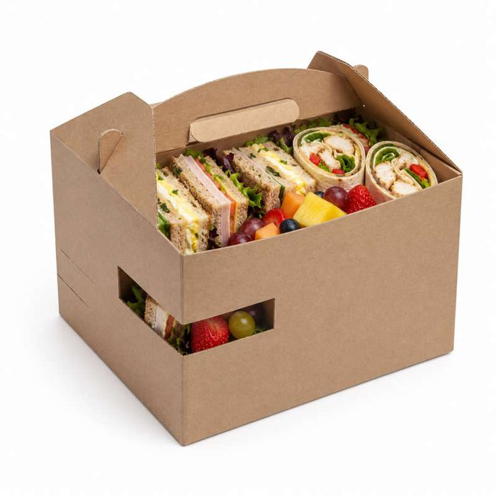 Boite carton kraft avec poignée "Lunchgo"  300x200mm H175mm-100Pcs