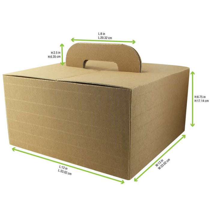 Boite carton kraft avec poignée "Lunchgo"  335x335mm H175mm-20Pcs