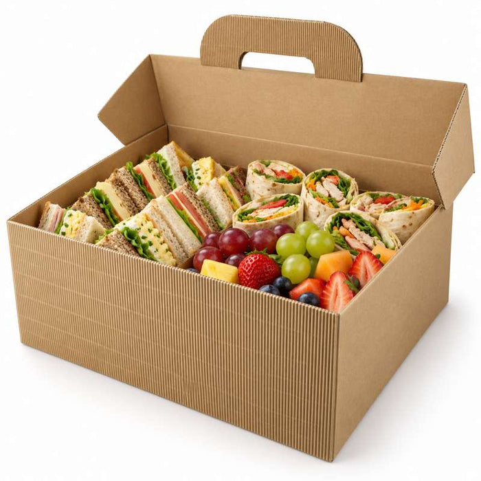 Boite carton kraft avec poignée "Lunchgo"  335x335mm H175mm-20Pcs