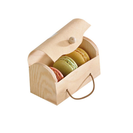 Boite mini bûche bois pour 3 macarons  110x80mm H55mm - 100Pcs
