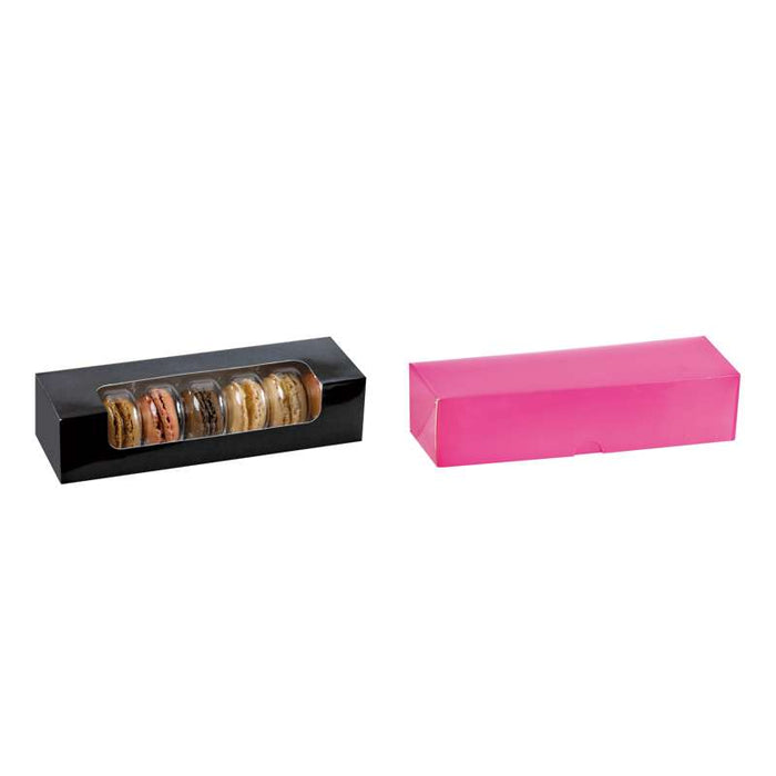 Boite carton rectangulaire noir 7 macarons avec fenêtre  215x68mm H48mm - 250Pcs