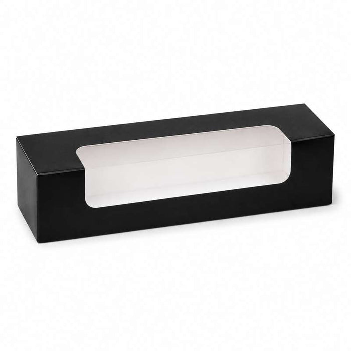 Boite carton rectangulaire noir 7 macarons avec fenêtre  215x68mm H48mm - 250Pcs
