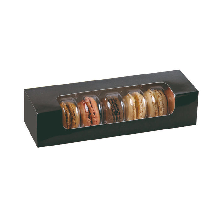 Boite carton rectangulaire noir 7 macarons avec fenêtre  215x68mm H48mm - 250Pcs