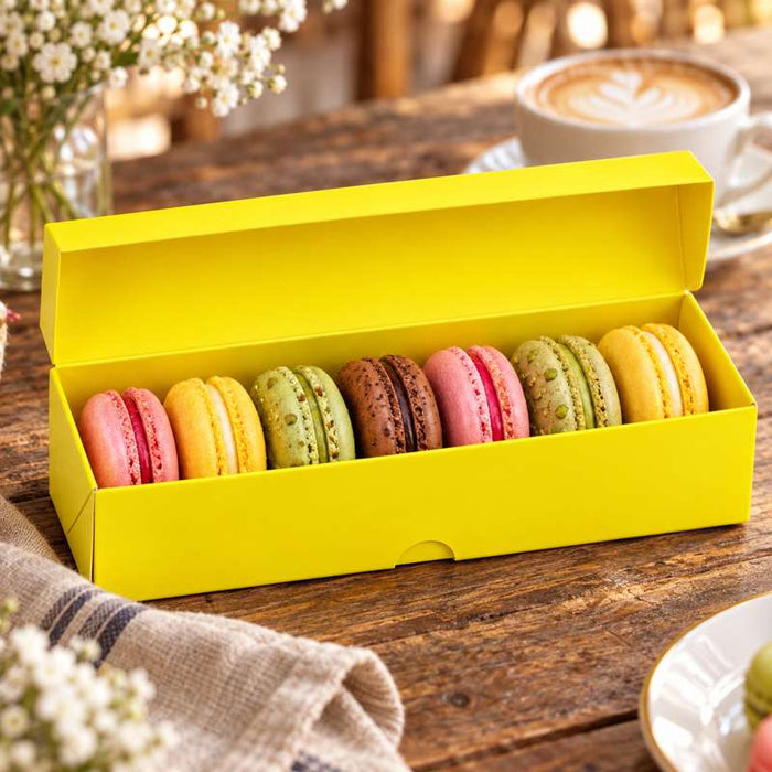 Étui jaune pour une rangée de 7 macarons 215x70mm H50mm - 250Pcs