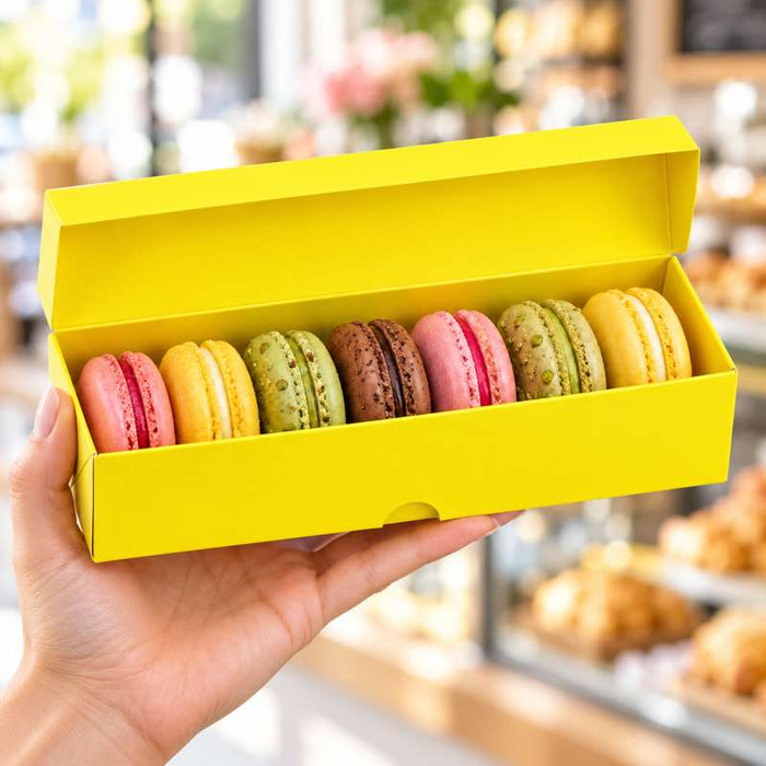 Étui jaune pour une rangée de 7 macarons 215x70mm H50mm - 250Pcs
