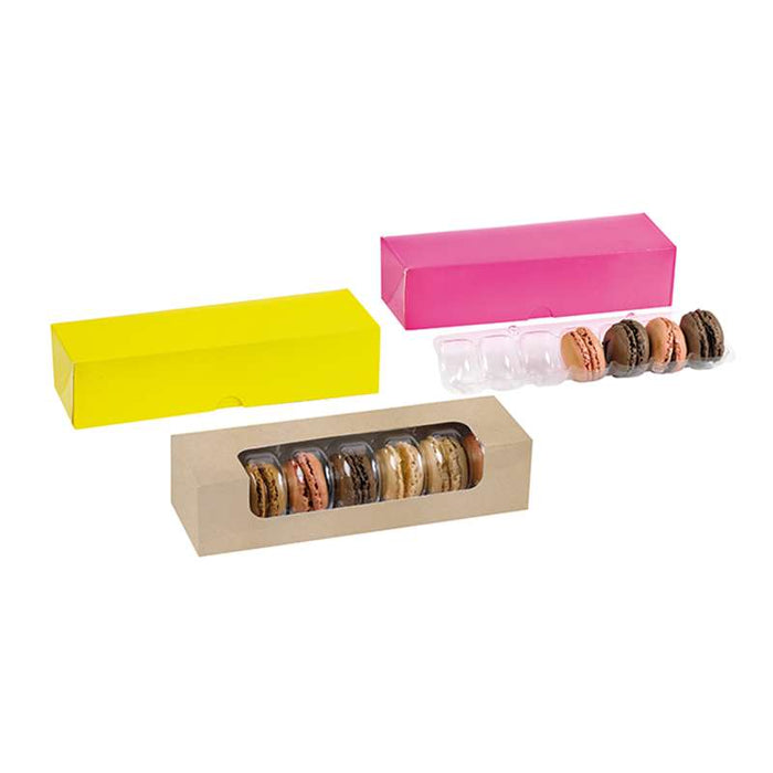 Boite carton brun 7 macarons avec fenêtre PLA  215x68mm H48mm - 250Pcs