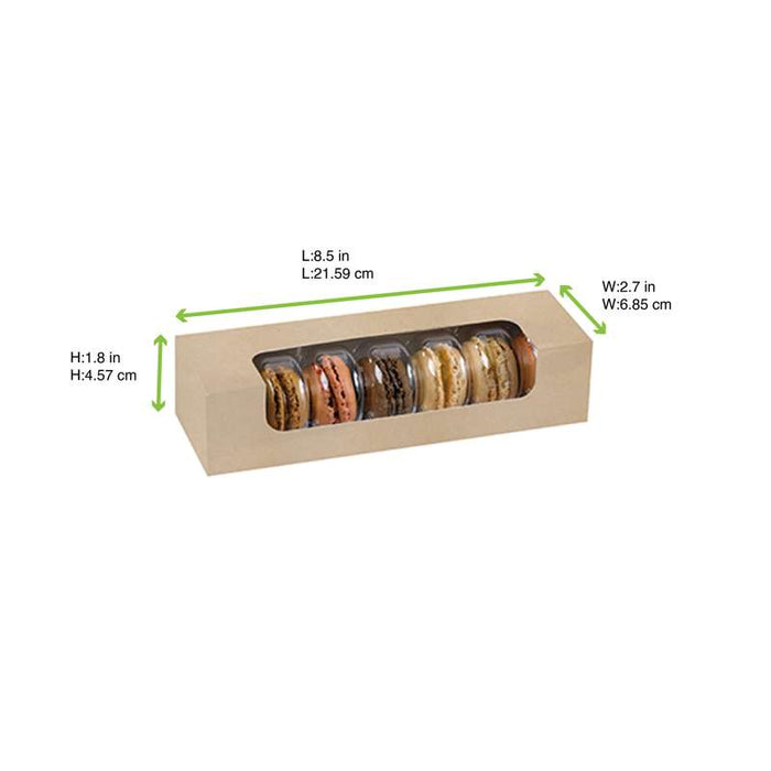 Boite carton brun 7 macarons avec fenêtre PLA  215x68mm H48mm - 250Pcs