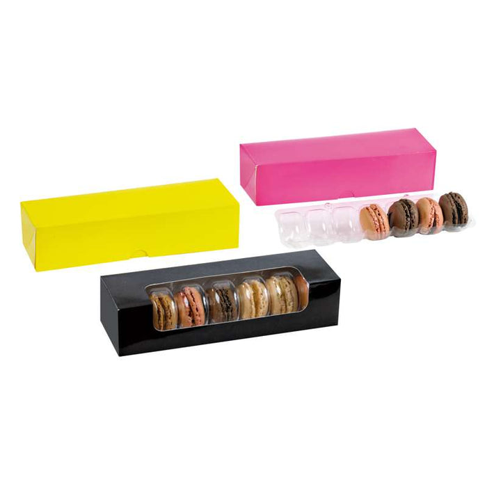 Boîte rose en carton pour 7 macarons sans fenêtre 215x70mm H50mm - 250Pcs