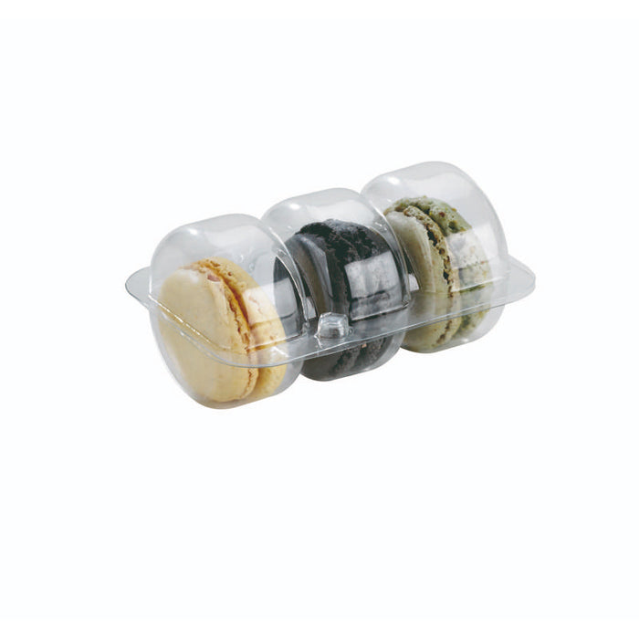 Insert plastique PET transparent 3 macarons avec fermeture clipsable  93x68mm H23mm-300Pcs