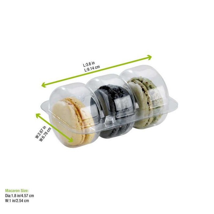 Insert plastique PET transparent 3 macarons avec fermeture clipsable  93x68mm H23mm-300Pcs