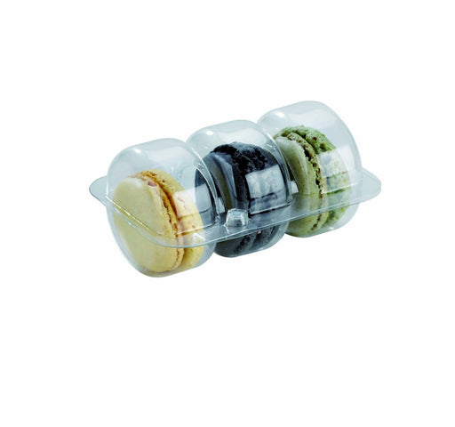 Insert plastique PET transparent 3 macarons avec fermeture clipsable  93x68mm H23mm-300Pcs