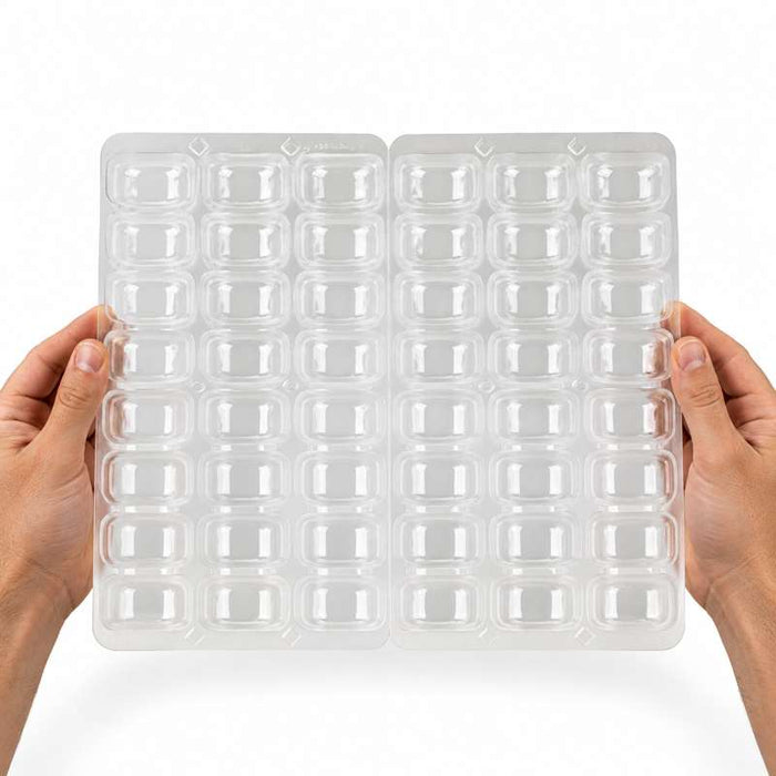 Insert plastique PET transparent 48 (6x8) macarons avec fermeture clipsable  355x250mm H23mm-100Pcs