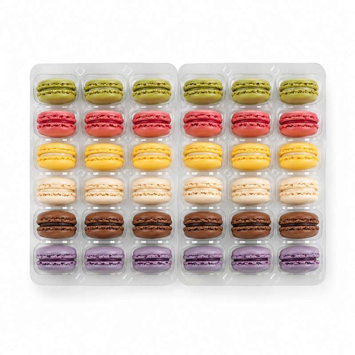 Insert plastique PET transparent 48 (6x8) macarons avec fermeture clipsable  355x250mm H23mm-100Pcs