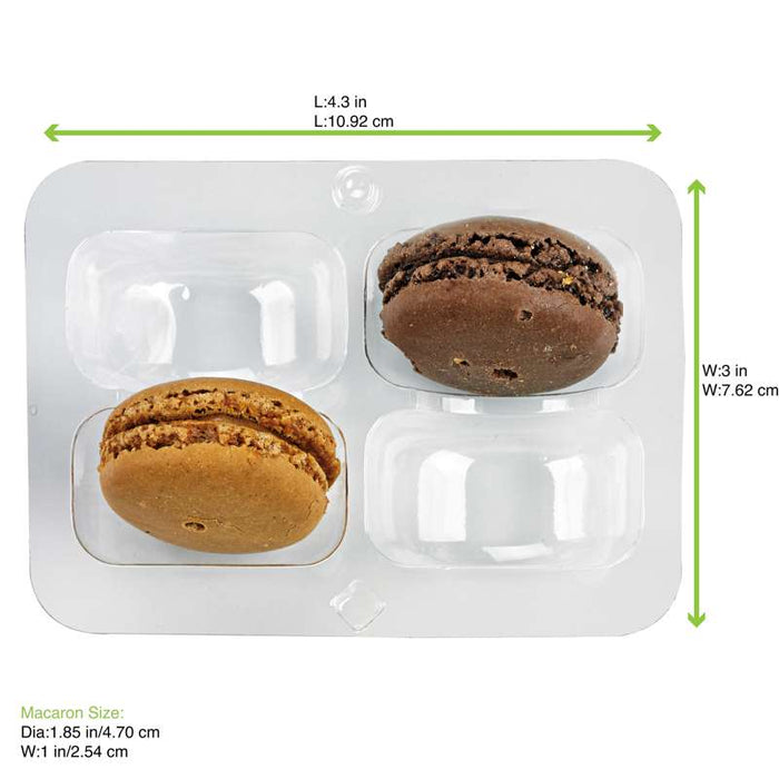 Insert plastique PET transparent 4 macarons (2x2) avec fermeture clipsable  108x74mm H23mm-250Pcs