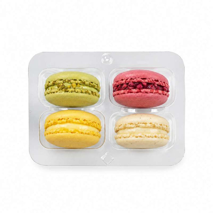 Insert plastique PET transparent 4 macarons (2x2) avec fermeture clipsable  108x74mm H23mm-250Pcs