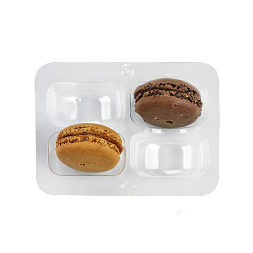 Insert plastique PET transparent 4 macarons (2x2) avec fermeture clipsable  108x74mm H23mm-250Pcs