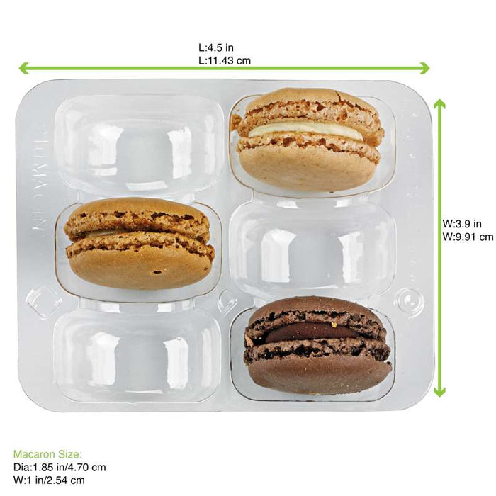 Insert plastique PET transparent 6 macarons (2x3) avec fermeture clipsable  118x100mm H23mm-250Pcs