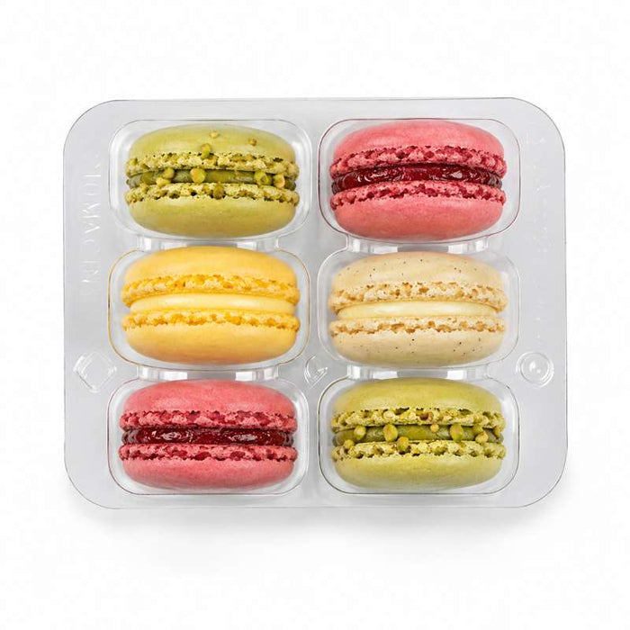 Insert plastique PET transparent 6 macarons (2x3) avec fermeture clipsable  118x100mm H23mm-250Pcs