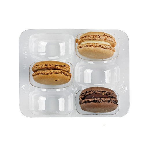 Insert plastique PET transparent 6 macarons (2x3) avec fermeture clipsable  118x100mm H23mm-250Pcs