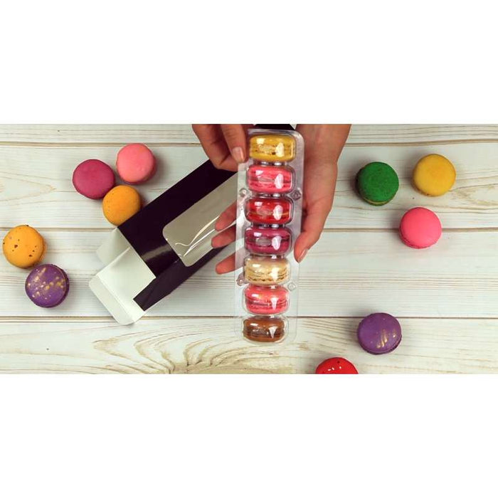 Insert plastique PET transparent 7 macarons avec fermeture clipsable  213x62mm H23mm-150Pcs