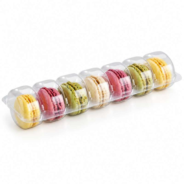 Insert plastique PET transparent 7 macarons avec fermeture clipsable  213x62mm H23mm-150Pcs
