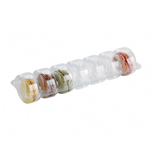 Insert plastique PET transparent 7 macarons avec fermeture clipsable  213x62mm H23mm-150Pcs