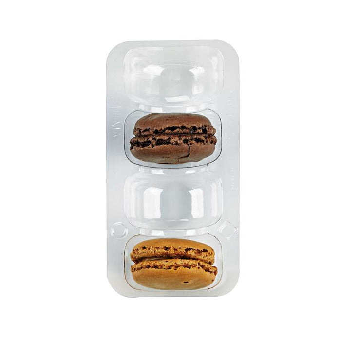 Insert plastique PET transparent pour 4 macarons (1x4) avec fermeture clipsable  128x68mm H23mm-250Pcs