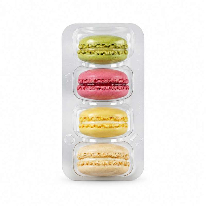 Insert plastique PET transparent pour 4 macarons (1x4) avec fermeture clipsable  128x68mm H23mm-250Pcs