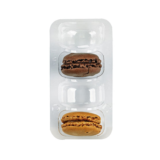 Insert plastique PET transparent pour 4 macarons (1x4) avec fermeture clipsable  128x68mm H23mm-250Pcs