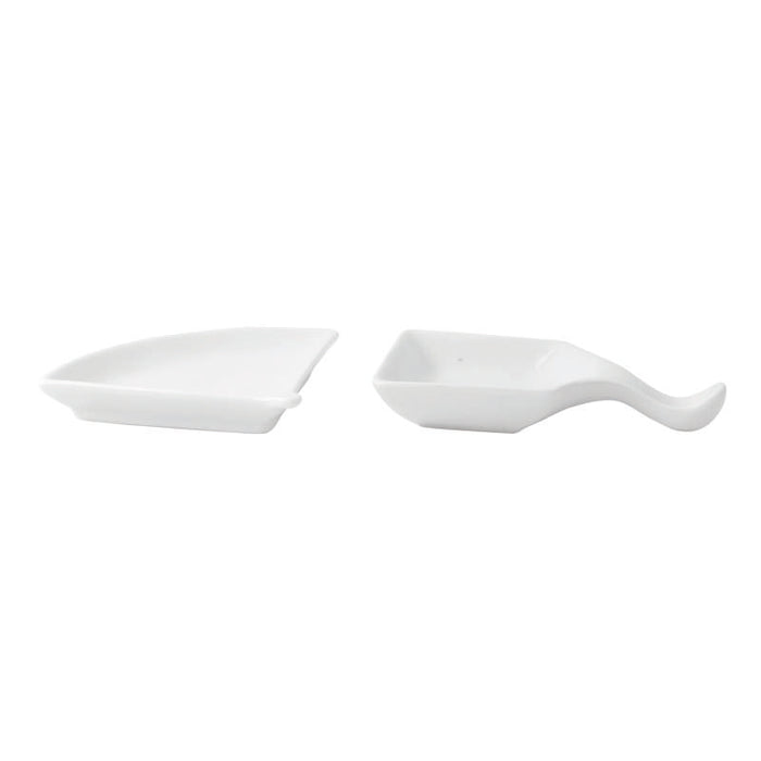 Mini plat éventail en porcelaine blanc  100x76mm H14mm-24Pcs