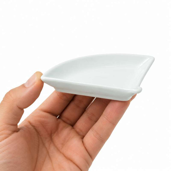 Mini plat éventail en porcelaine blanc  100x76mm H14mm-24Pcs