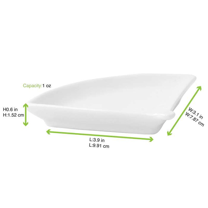 Mini plat éventail en porcelaine blanc  100x76mm H14mm-24Pcs