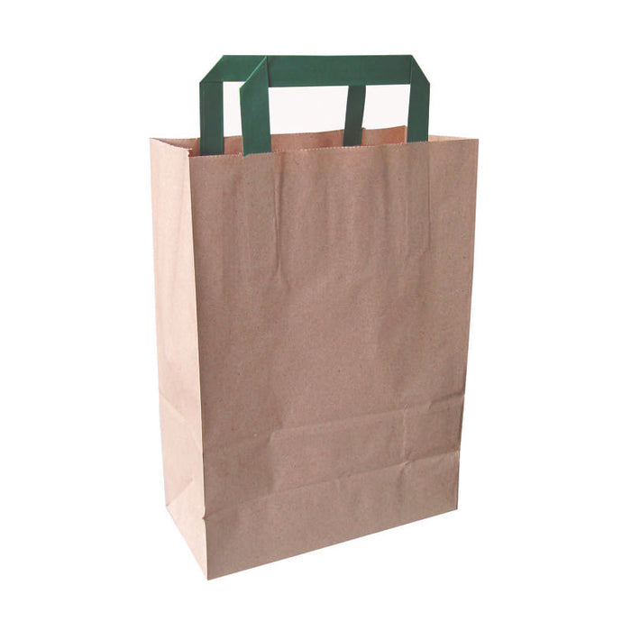 Sac cabas papier brun recyclé anses vertes  200x100mm H280mm-250Pcs